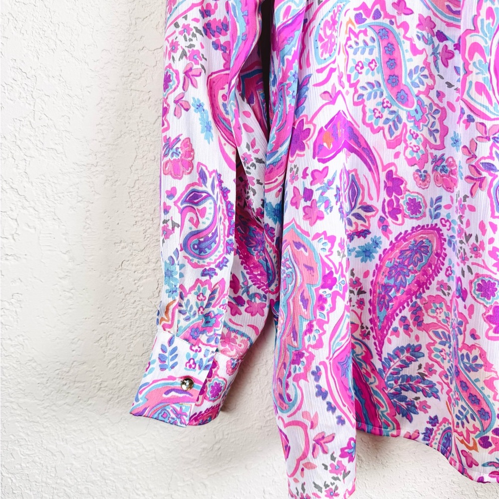 L Love Vibrant Pink Paisley Blouse Women’s Medium - Picture 5 of 5